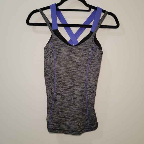 Lululemon Run For Gold Bra‎ Tank Top Gray/Purple Strappy Criss Cross Size 4 - Picture 1 of 6